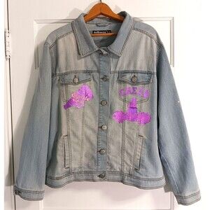 Vtg Dollhouse Jean Jacket Wn 2X Denim Trucker Upcycled Patches Boho Hippie Retro